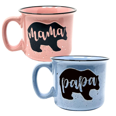 Mama Bear Coffee Mug for Mom, Mother, Wife - Cute Coffee Cups for Women - Unique Fun Gifts for Her, Mother's Day, Christmas (Mama Bear Coral and Papa Bear Light Blue Gift Set)