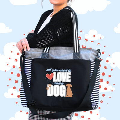 All You Need is Love and a Dog Gray LouLou Tote Bag with 15 Pockets