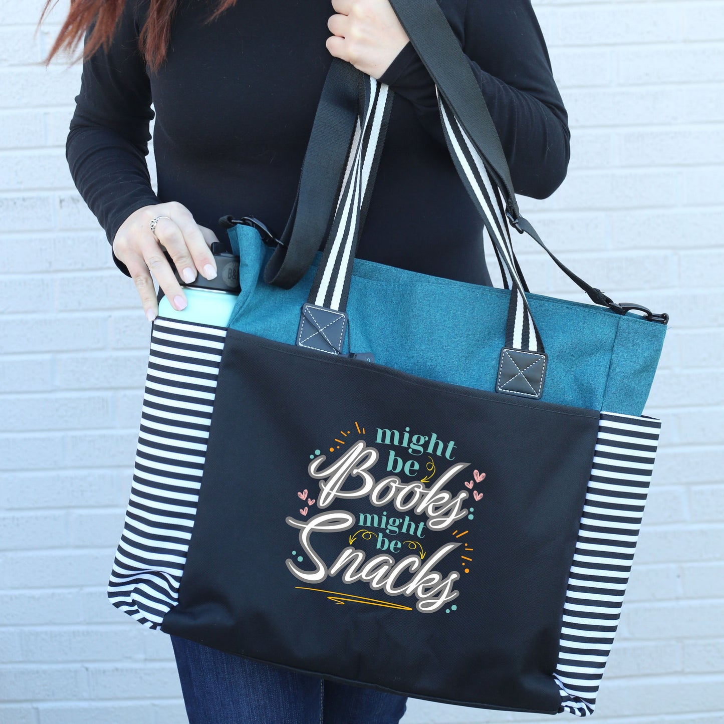 Books or Snacks LouLou Mom Teal Tote Bag