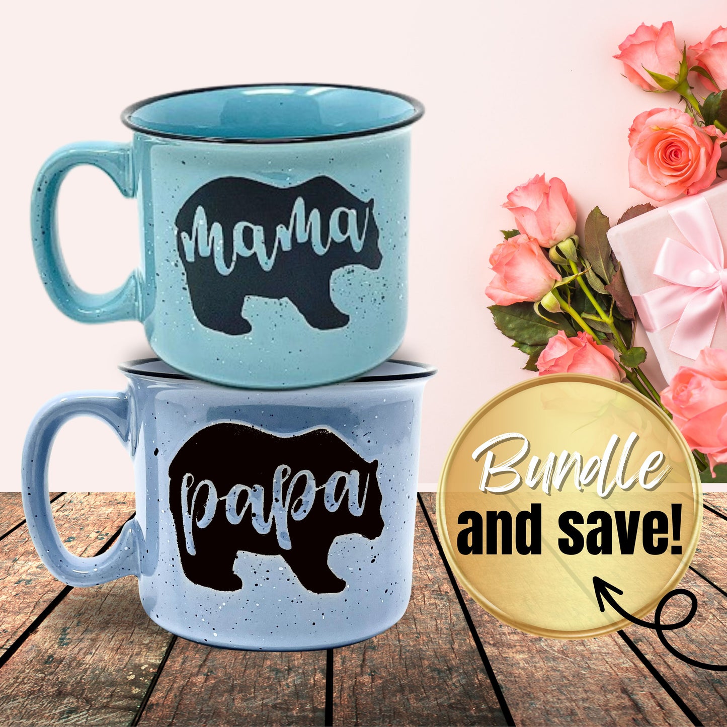 Mama Bear Coffee Mug for Mom, Mother, Wife - Cute Coffee Cups for Women - Unique Fun Gifts for Her, Mother's Day, Christmas (Mama Bear Teal and Papa Bear Light Blue Gift Set)
