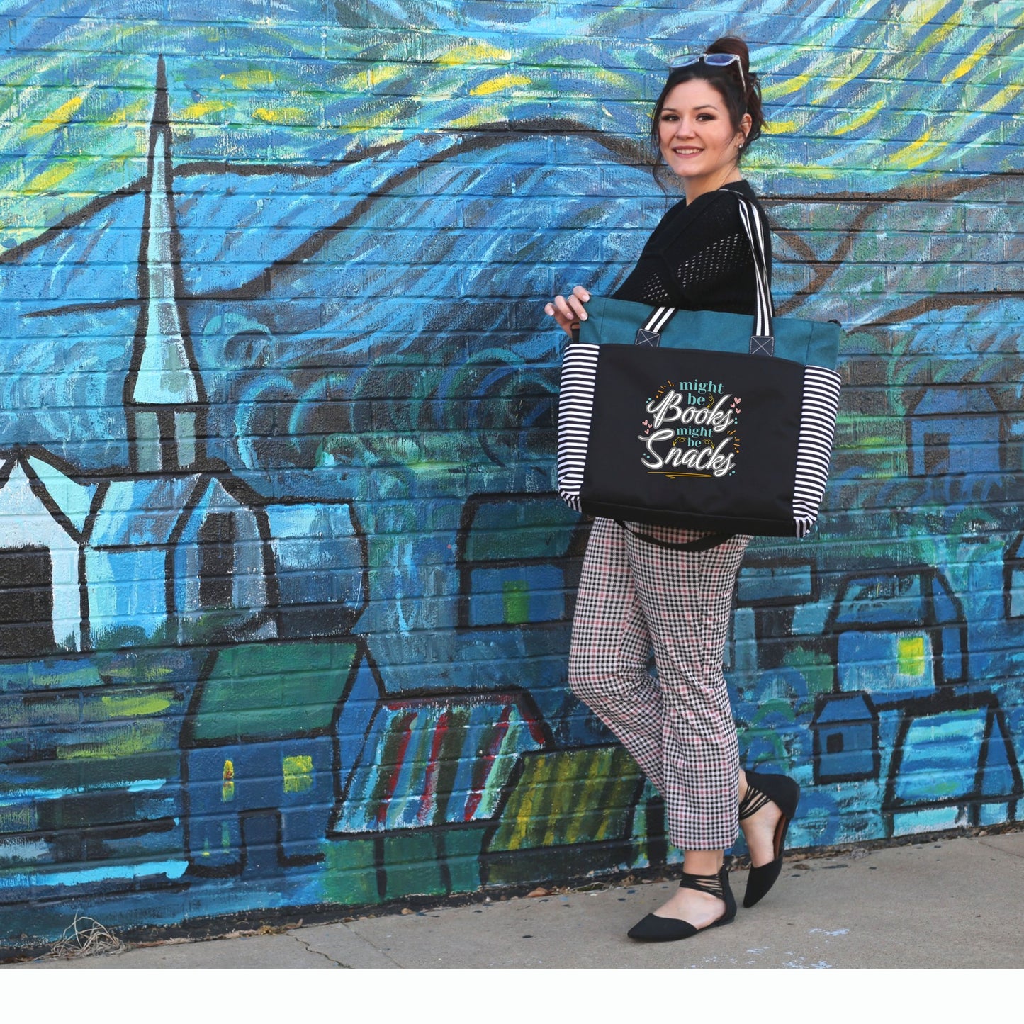 Books or Snacks LouLou Mom Teal Tote Bag