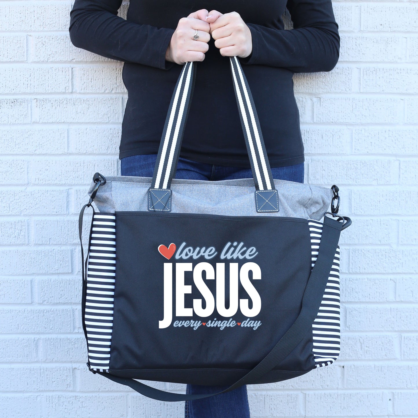 Love Like Jesus Gray LouLou Tote Bag with 15 Pockets