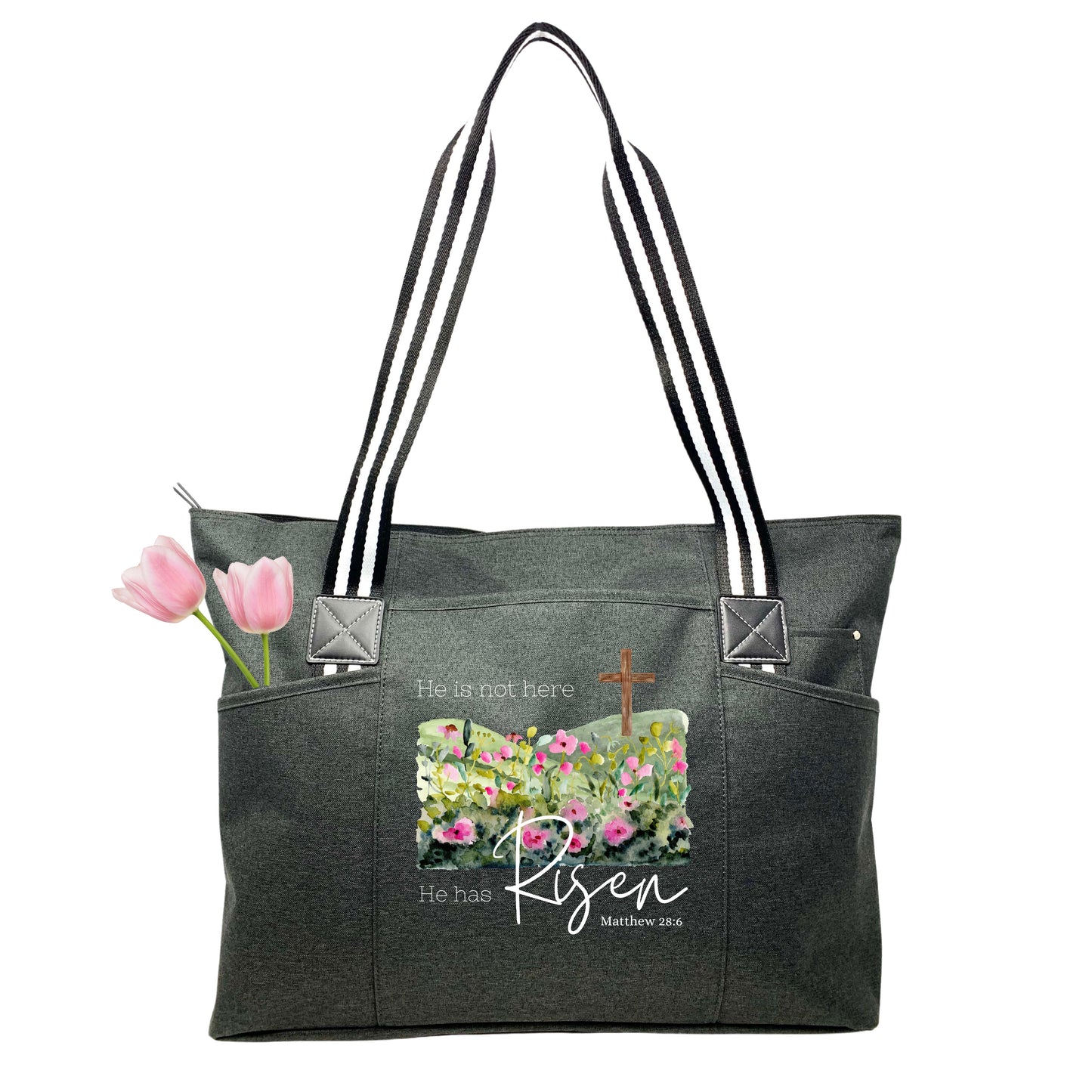 He has Risen Tote Bag With Pockets and Zippers