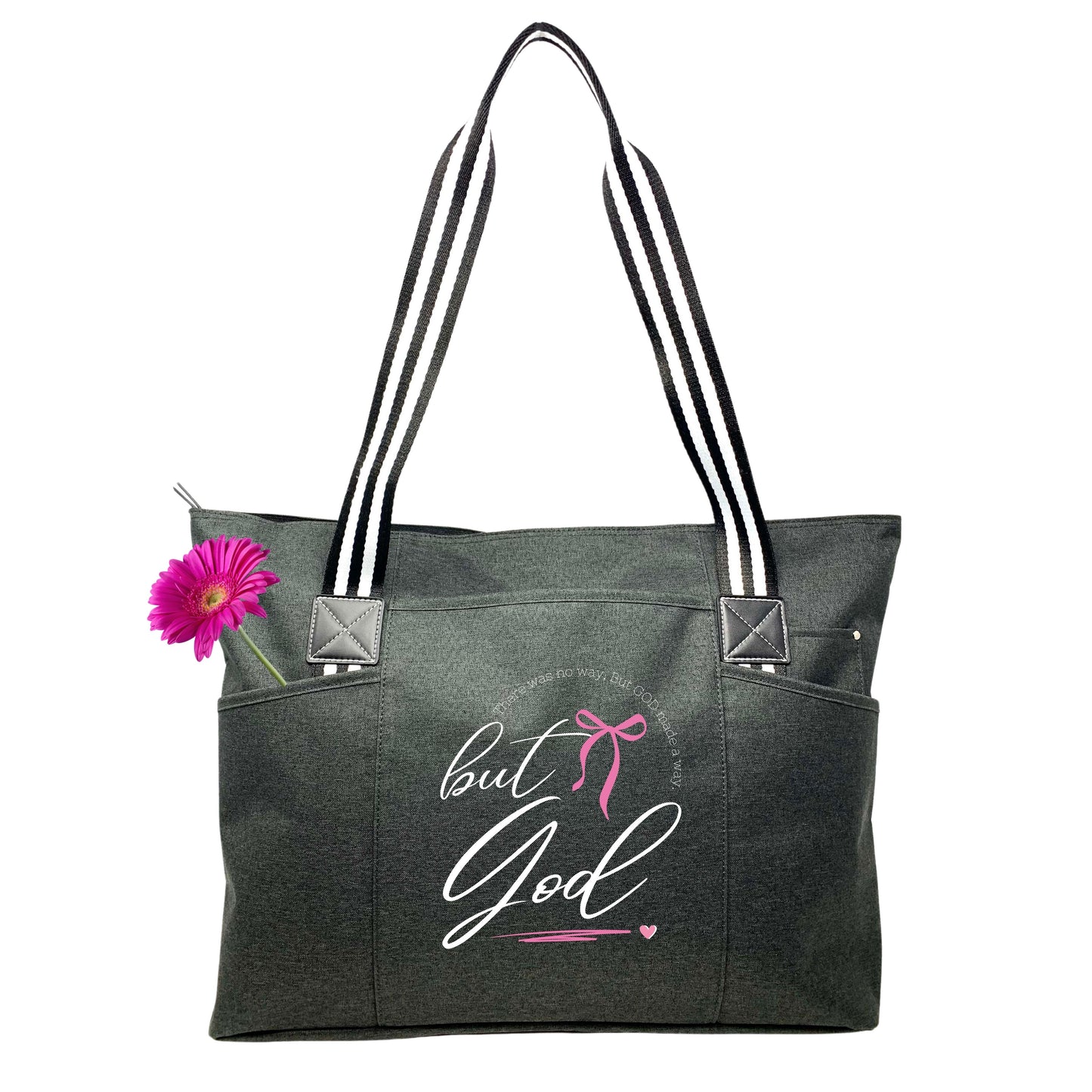 But God Black Tessa Tote Bag With Pockets and Zippers
