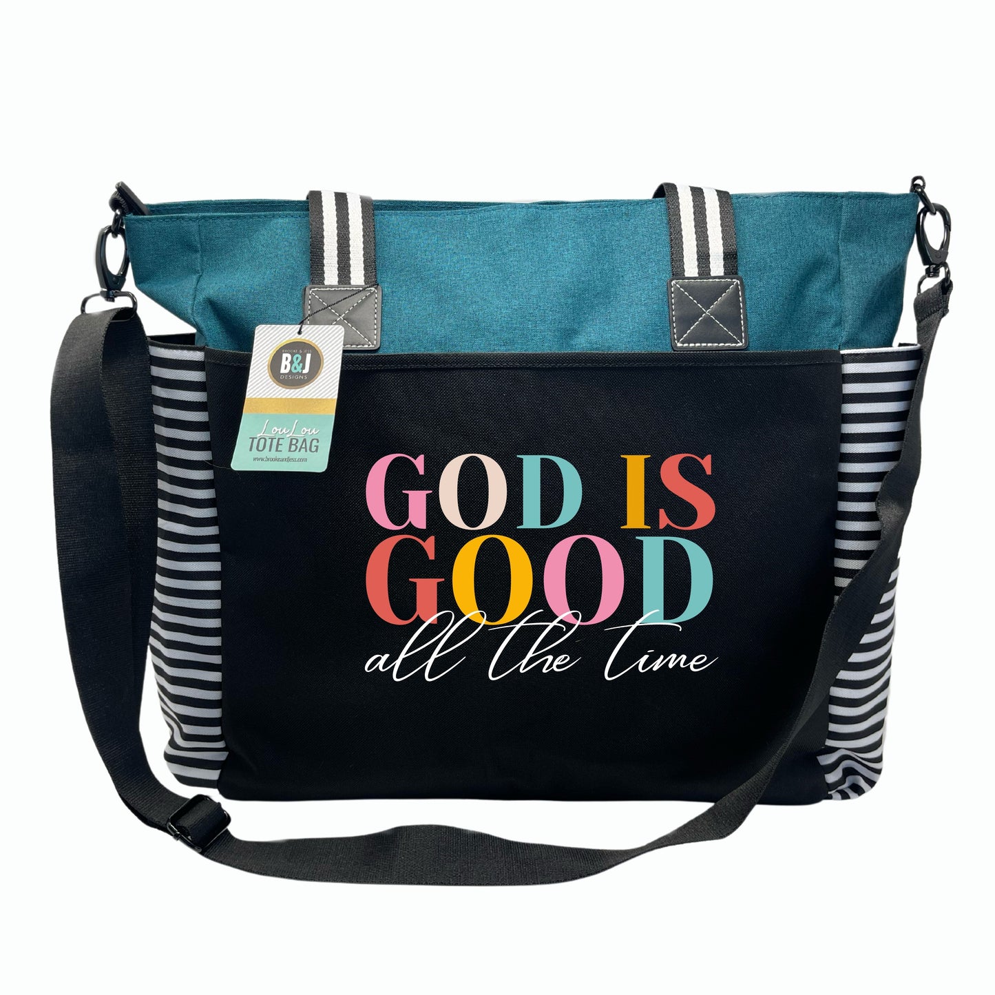 God is Good All the Time Teal LouLou Tote Bag with 15 Pockets