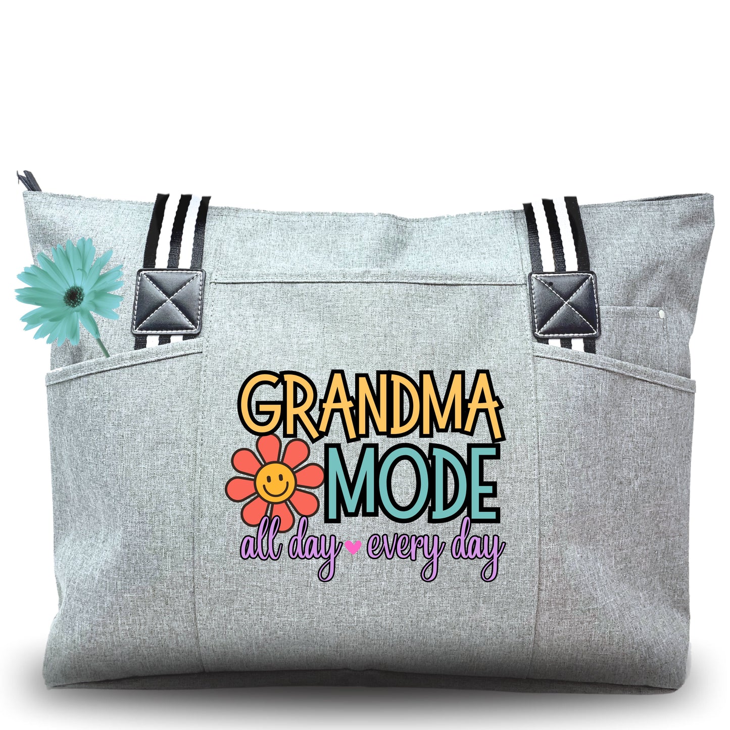 Grandma Mode All Day Every Day Tote Bag Gift with Pockets and Zipper