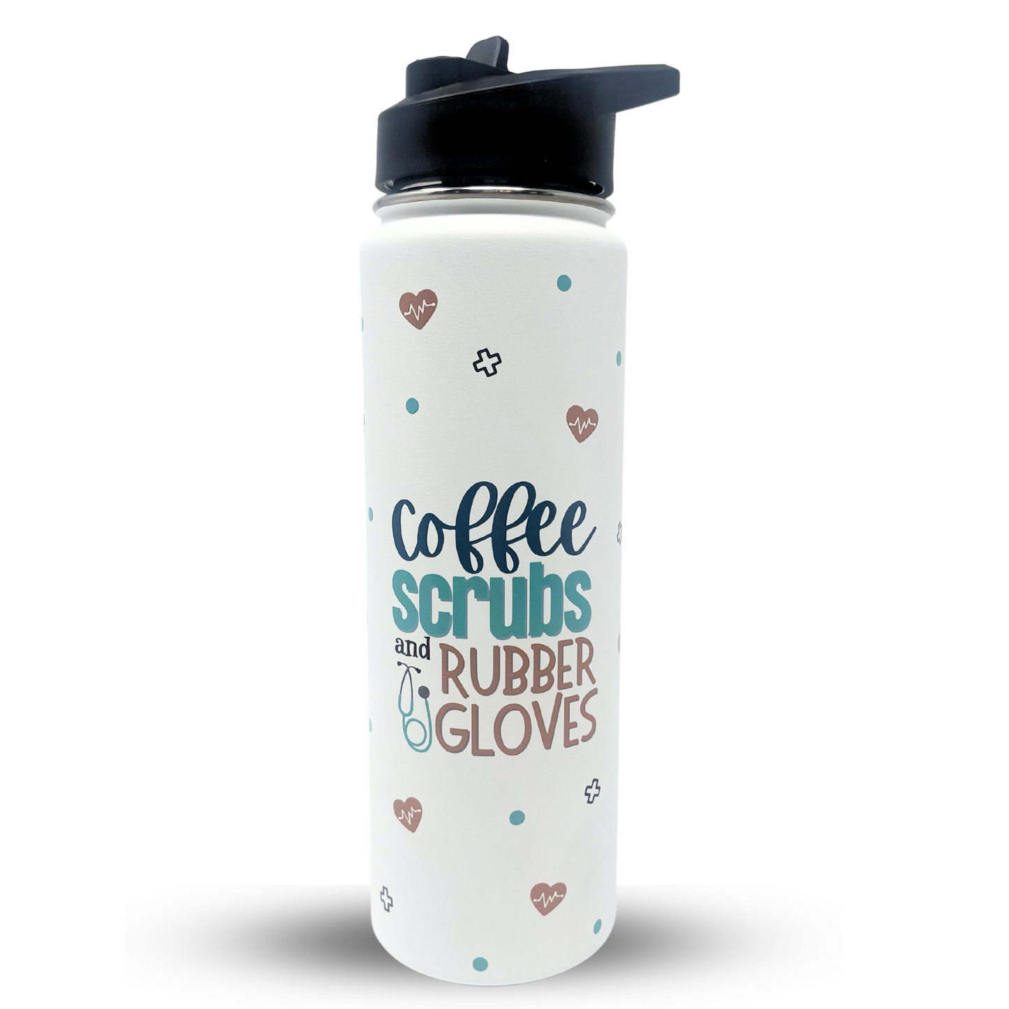 Nurse Gifts for Women - Coffee Scrubs and Rubber gloves full color water bottle