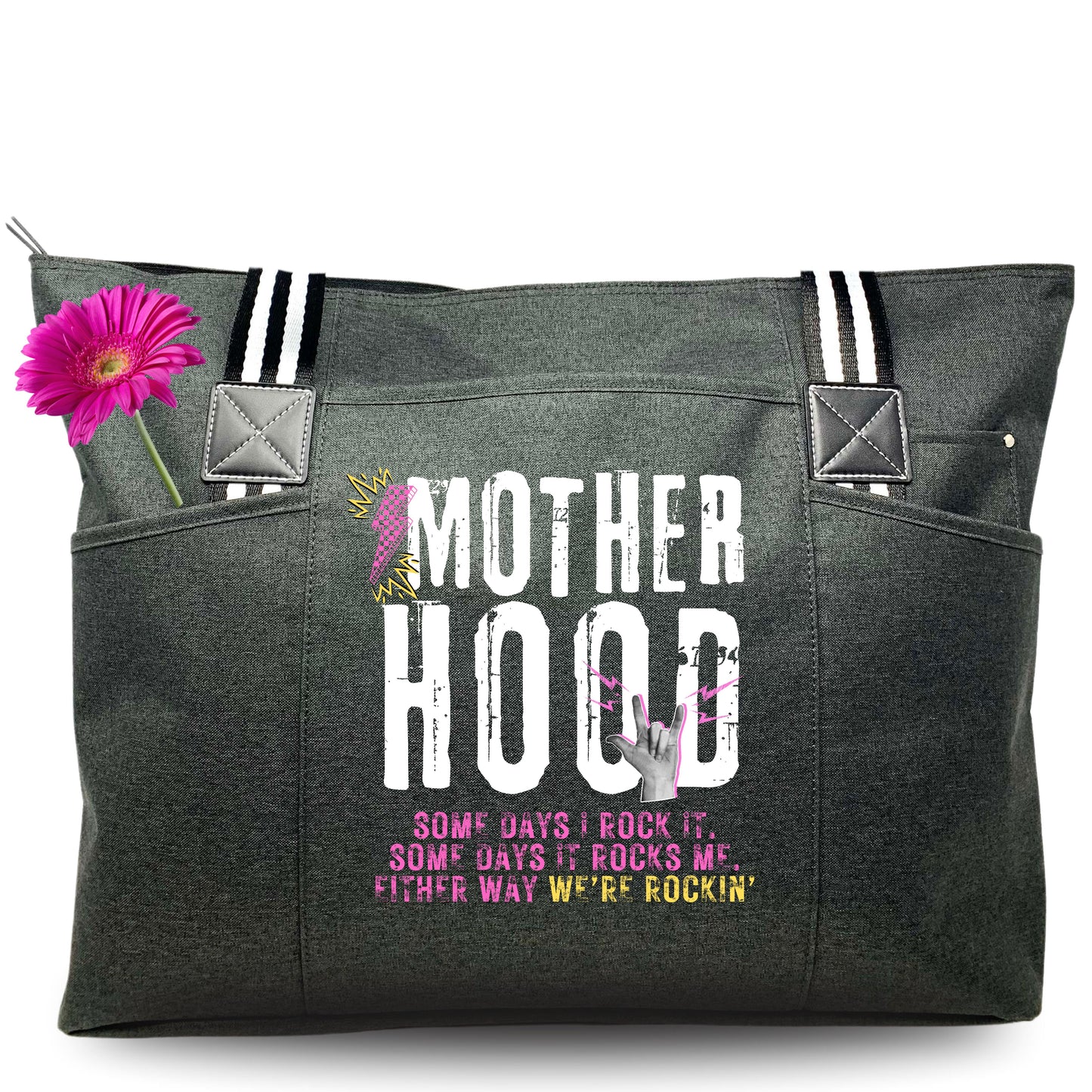 Motherhood Rocks Black Tessa Tote Bag for Mom, Mama, Mommy