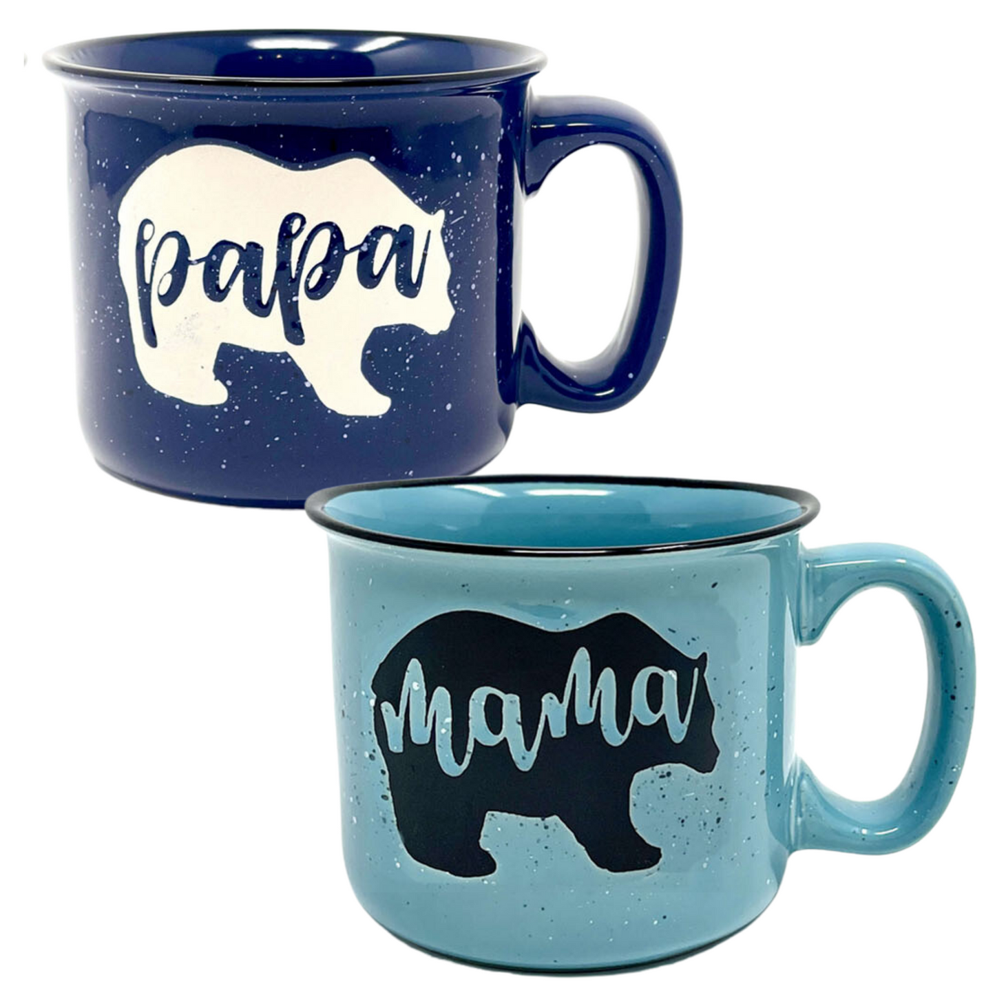 Mama Bear & Papa Bear Coffee Mug - Cute Coffee Cups for Men and Women - Unique Fun Gifts for Him, Her, Mother's Day, Father's Day, Christmas (Mama Bear Teal & Papa Bear Dark Blue Gift Set)