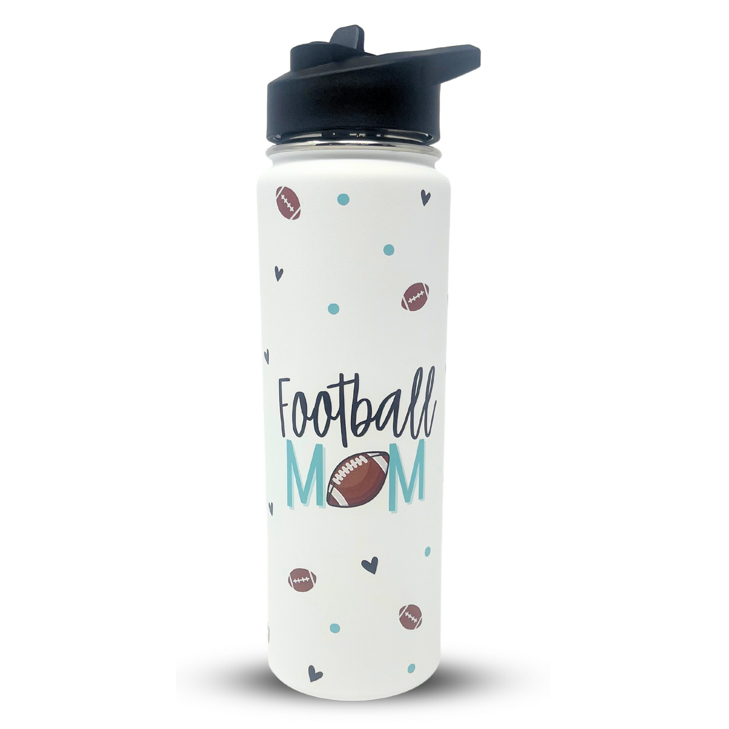 Football Mom Water Bottle Gift - Large Insulated Water Bottle with Straw - Stainless Steel Metal 24 oz Travel Cup for Mom, Mama, Mother, Wife, Women | Keeps Hot and Cold for Hours