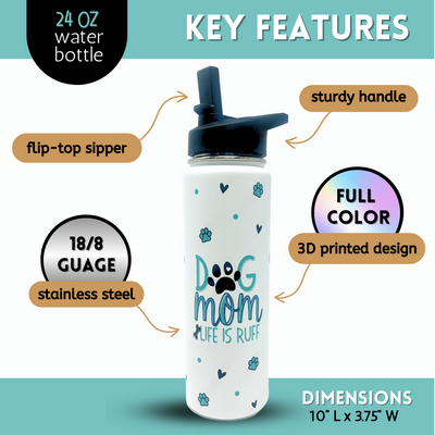 Dog Mom 24 oz Full Color Water Bottle