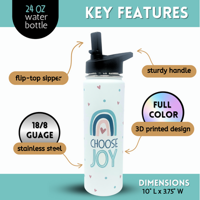 Choose Joy 24 oz Stainless Steel Insulated Water Bottle