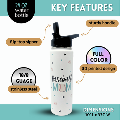 Baseball Mom 24 oz Insulated Water Bottle