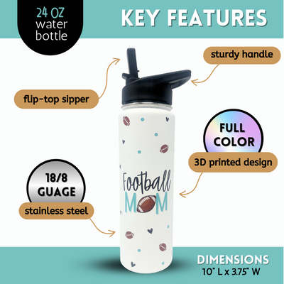 Football Mom 24 oz Insulated Water Bottle