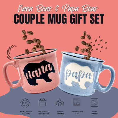 Nana Bear & Papa Bear Coffee Mug Gift Set - Cute, Large Coffee Cup Sets for Parents, Couples, Grandparents - Unique Fun Gifts for Him, Her, Birthday, Anniversary, Mother's Day, Father's Day, Christmas