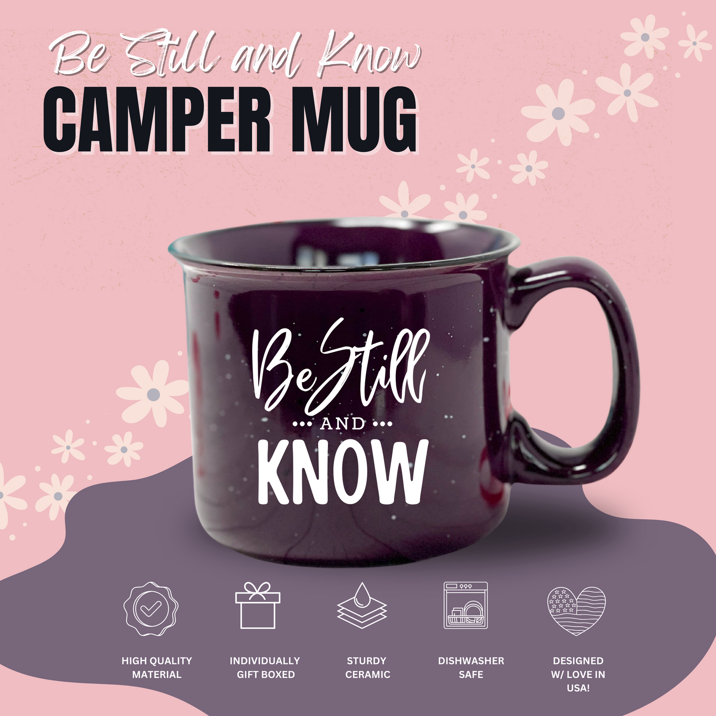 Cute Inspirational Motivational Coffee Mugs for Women - Unique Fun Gifts for Her, Wife, Friend, Mom, Sister, Teacher, Coworkers - Coffee Cups & Mugs with Quotes (Be Still and Know Plum)
