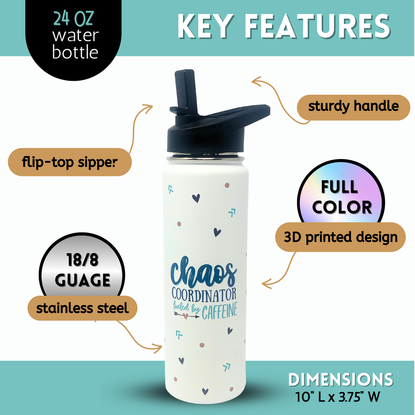 Chaos Coordinator Insulated 24 oz Water Bottle