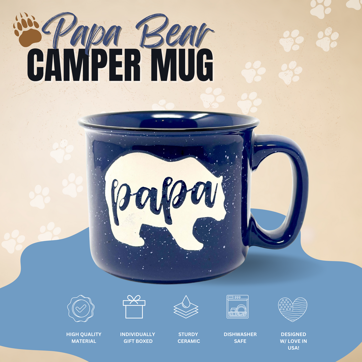 Papa Bear 15 oz Navy Ceramic Mug with White Bear
