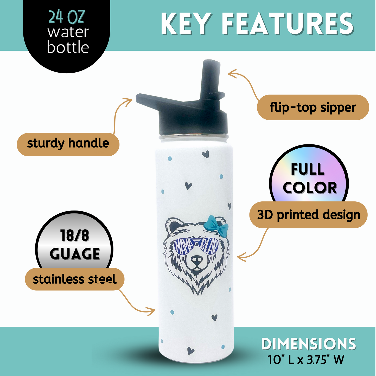 Mama Bear Tumbler - Cute Unique Gifts for Women - Mom Gift Coffee Mug Insulated Cup, Water Bottle - Great Gifts for Mother’s Day, Birthday, Best Cups and Mugs for Christmas, Birthday, Mother's Day