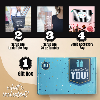 Brooke and Jess Designs - Scrub Life Lexie Tote Bag, 20 oz Skinny Tumbler, and Janie Makeup Cosmetic Bag Gift Bundle Set