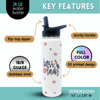 Boss Lady Water Bottle - Best Boss Gifts for Women - Great Travel Tumbler Gifts for Bosses, Coworkers, Mom, Christmas, Birthday