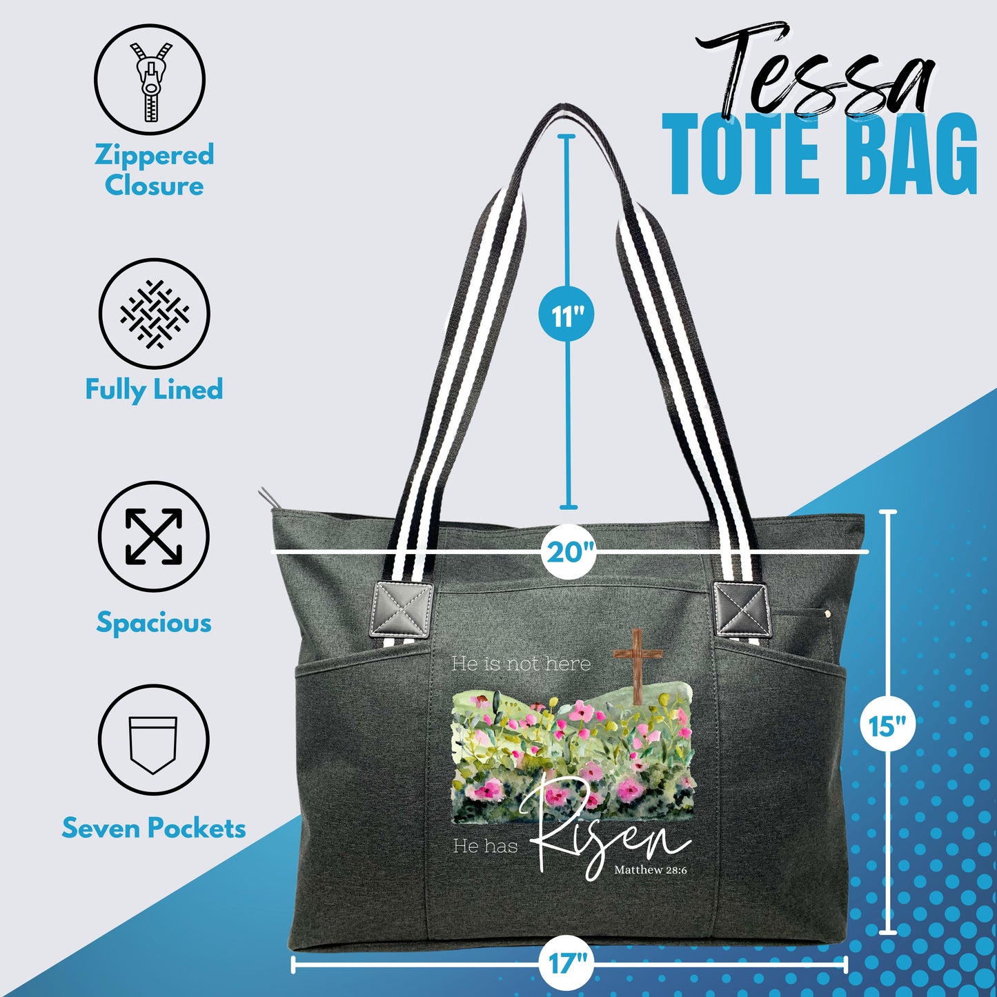 He has Risen Tote Bag With Pockets and Zippers