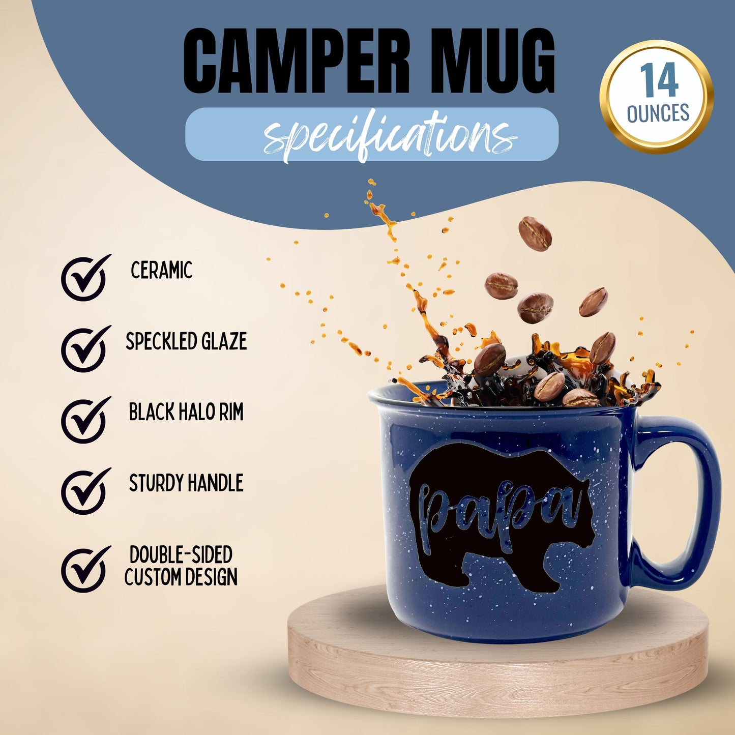 Papa Bear 15 oz Navy Ceramic Mug for Dads