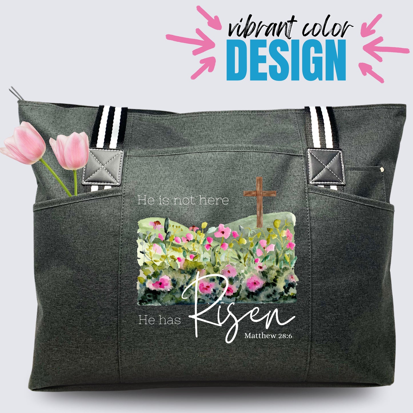 He has Risen Tote Bag With Pockets and Zippers