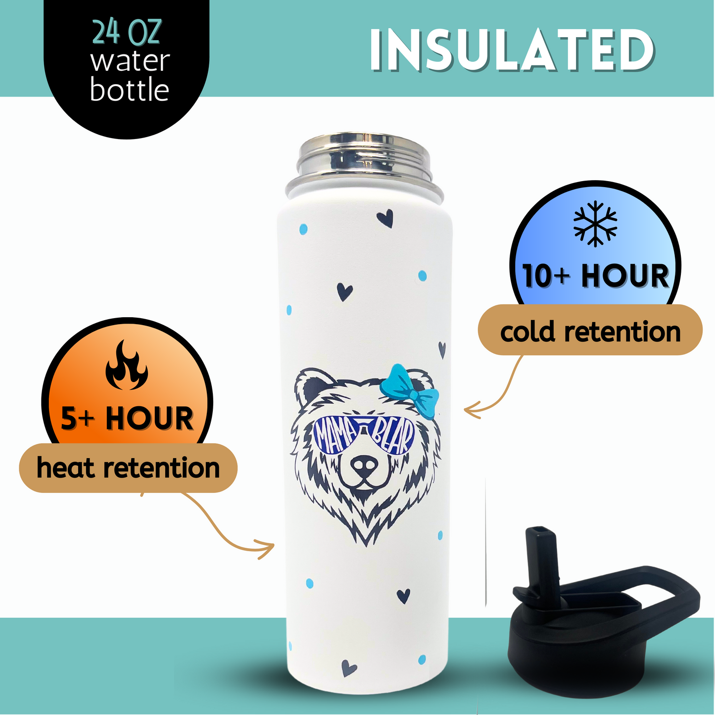 Mama Bear Tumbler - Cute Unique Gifts for Women - Mom Gift Coffee Mug Insulated Cup, Water Bottle - Great Gifts for Mother’s Day, Birthday, Best Cups and Mugs for Christmas, Birthday, Mother's Day