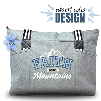 Faith Can Move Mountains Tessa Tote Bag With Pockets and Zippers