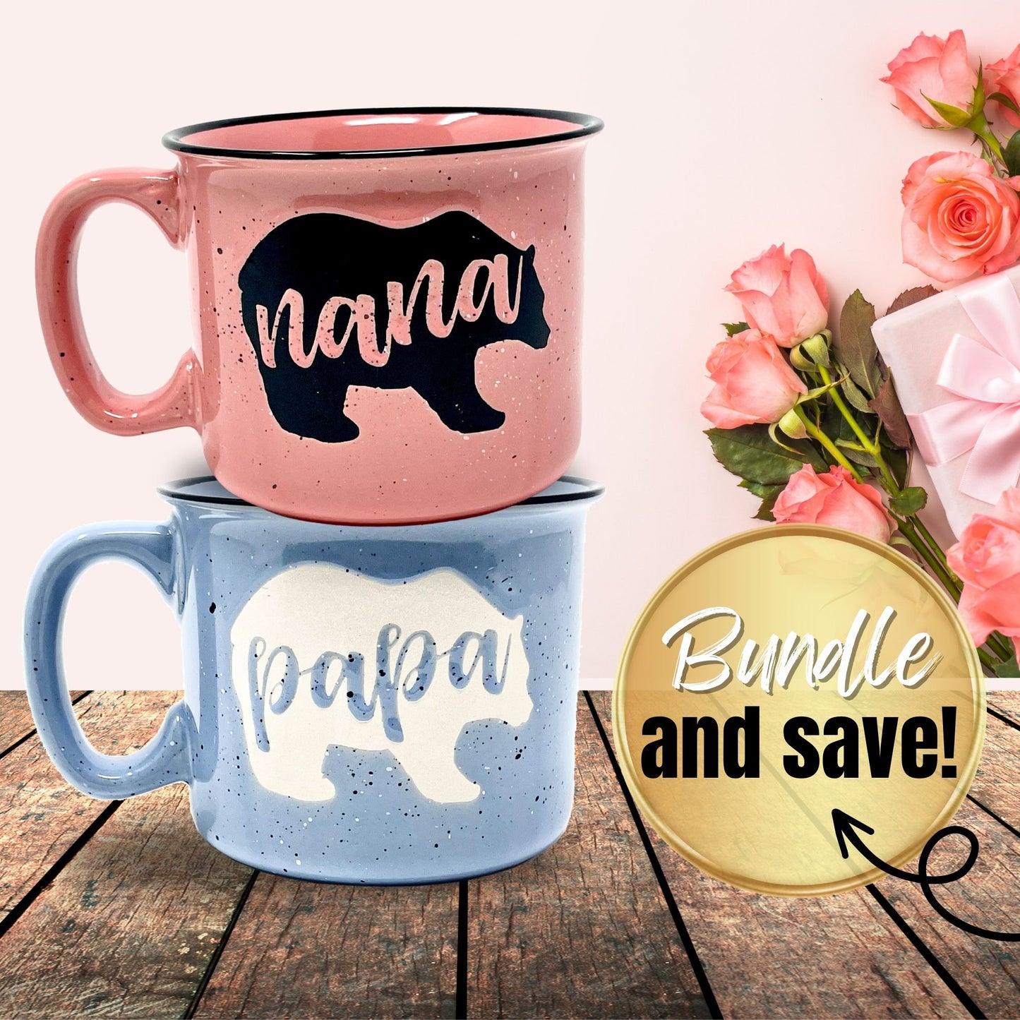 Nana Bear & Papa Bear Coffee Mug Gift Set - Cute, Large Coffee Cup Sets for Parents, Couples, Grandparents - Unique Fun Gifts for Him, Her, Birthday, Anniversary, Mother's Day, Father's Day, Christmas