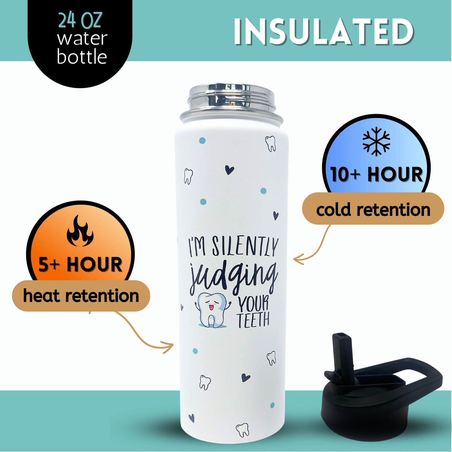 I'm Silently Judging Your Teeth Water Bottle - Dental Assistant Hygienist Gifts for Women - Dentist Tumbler, Cups, Coffee Mug, Insulated Water Bottle - Great Gift for Birthday, Appreciation Week