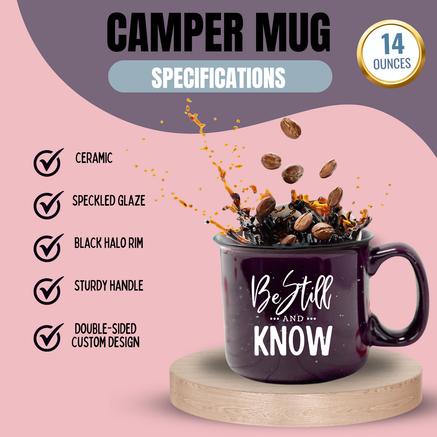 Cute Inspirational Motivational Coffee Mugs for Women - Unique Fun Gifts for Her, Wife, Friend, Mom, Sister, Teacher, Coworkers - Coffee Cups & Mugs with Quotes (Be Still and Know Plum)