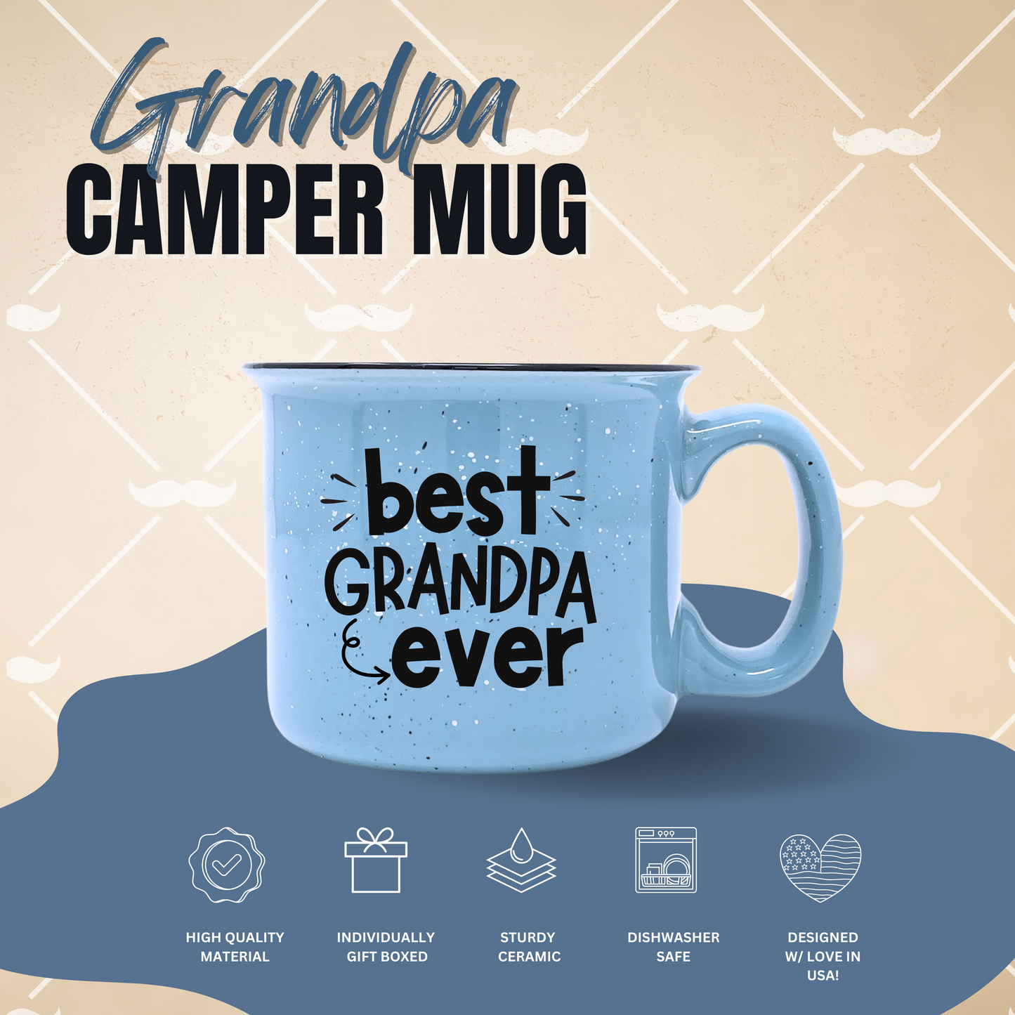 Papa Bear Coffee Mug for Dad, Father, Grandpa, Husband - Unique Fun Gifts for Men, Father's Day, Christmas (Best Grandpa Ever Blue)