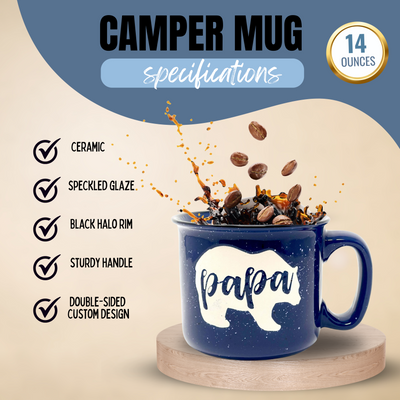 Papa Bear 15 oz Navy Ceramic Mug with White Bear