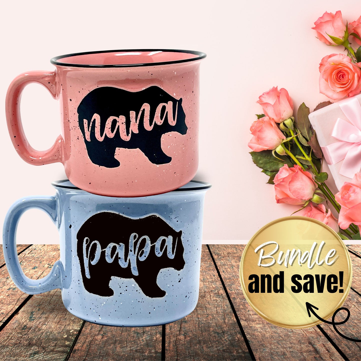 Nana Bear Cute Coffee Mug for Grandma, Grandmother - Grandma Gifts, Mother's Day, Christmas, Birthday (Nana Bear Coral and Papa Bear Dark Blue Gift Set)