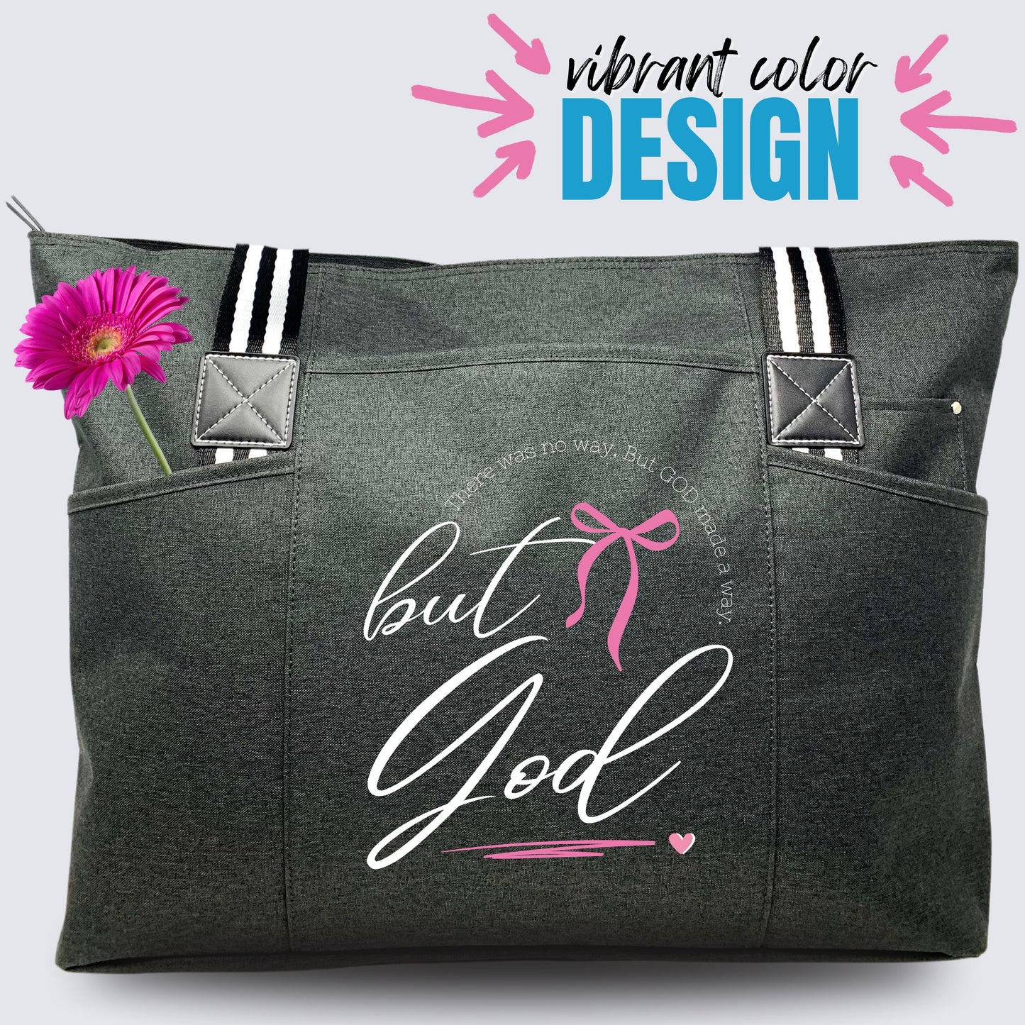 But God Black Tessa Tote Bag With Pockets and Zippers