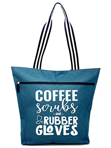 Coffee Scrubs And Rubber Gloves Lexie Teal Tote Bag for Medical Workers - Outlet Deal Utah