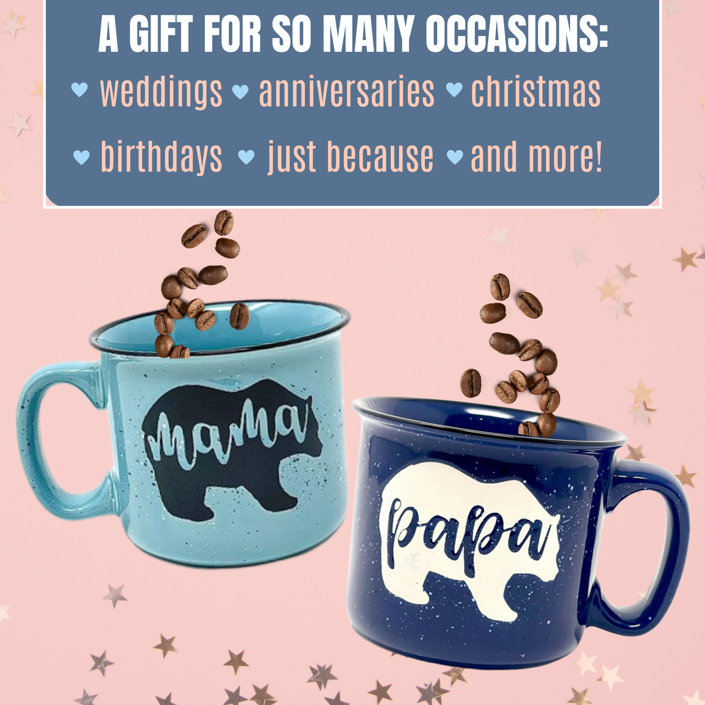 Mama Bear & Papa Bear Coffee Mug - Cute Coffee Cups for Men and Women - Unique Fun Gifts for Him, Her, Mother's Day, Father's Day, Christmas (Mama Bear Teal & Papa Bear Dark Blue Gift Set)