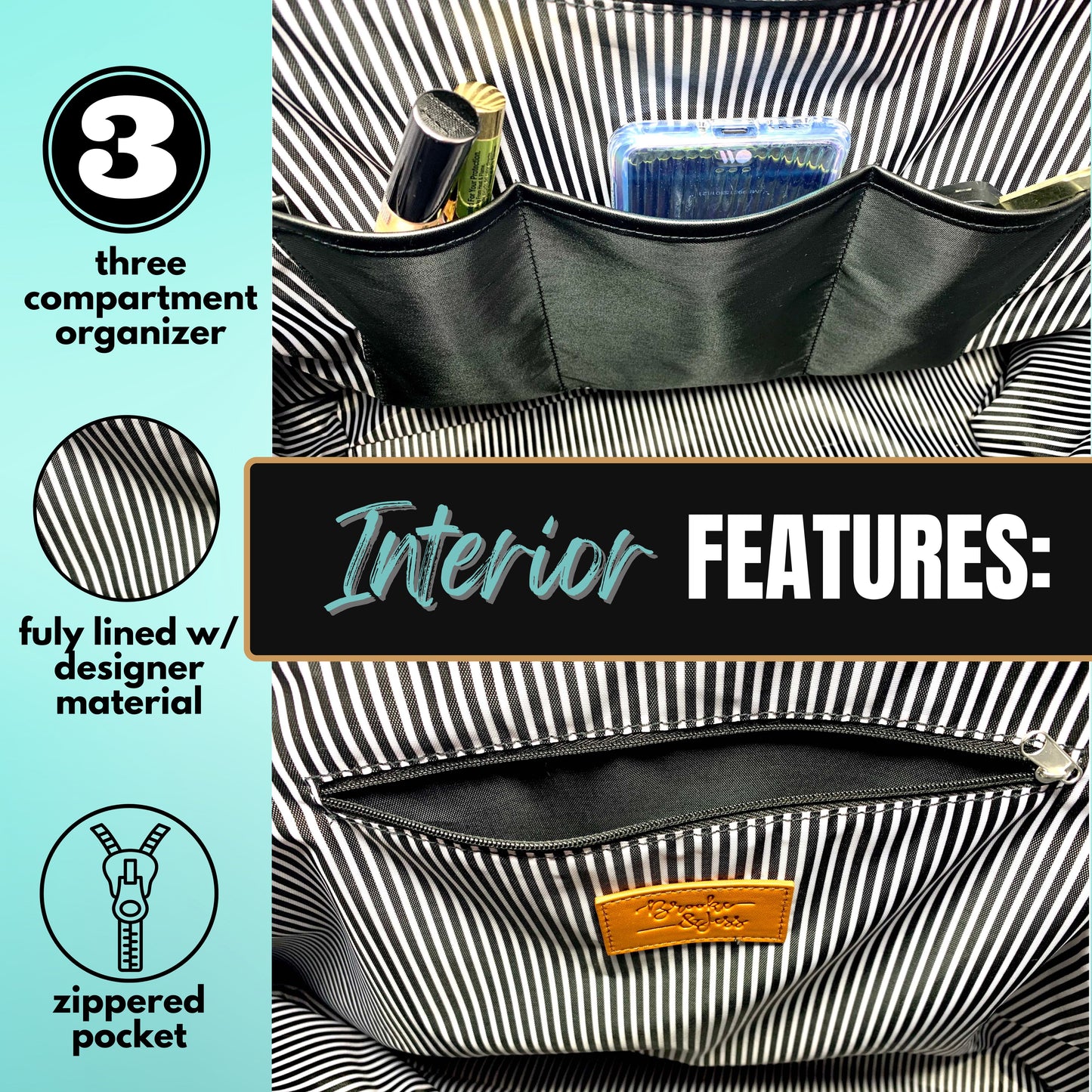 Retro Flowers Grandma Teal Tessa Tote Bag with Pockets and Zippers
