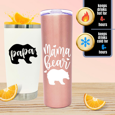 Mom and Dad Gift Coffee Mug - Mama Bear and Papa Bear Tumbler - Mom and Dad Cup - Cute Gifts for Mother, Father, New Moms and Dads for Christmas, Birthday, Mother's Day, and Father's Day (Mama Bear and Papa Bear 20 oz Gift Set)