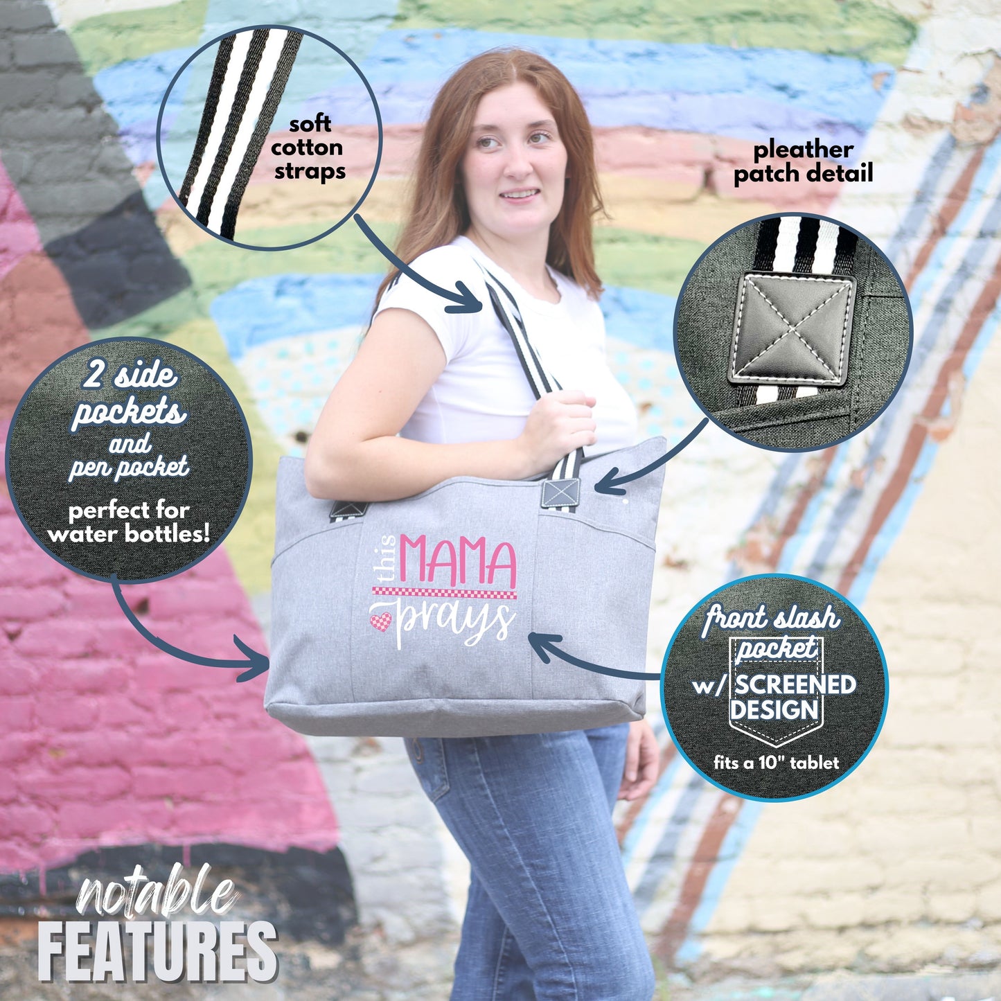 This Mama Prays Gray Tessa Tote