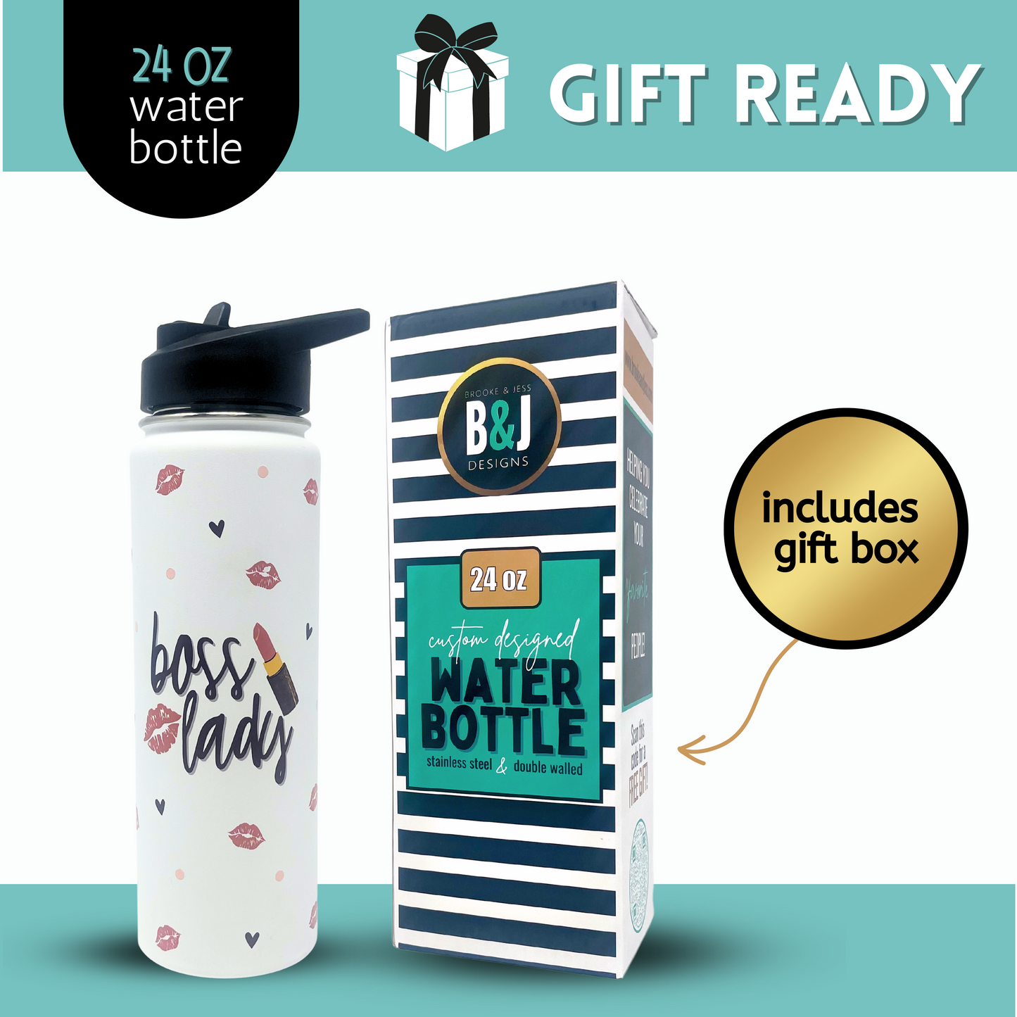 Boss Lady Water Bottle - Best Boss Gifts for Women - Great Travel Tumbler Gifts for Bosses, Coworkers, Mom, Christmas, Birthday