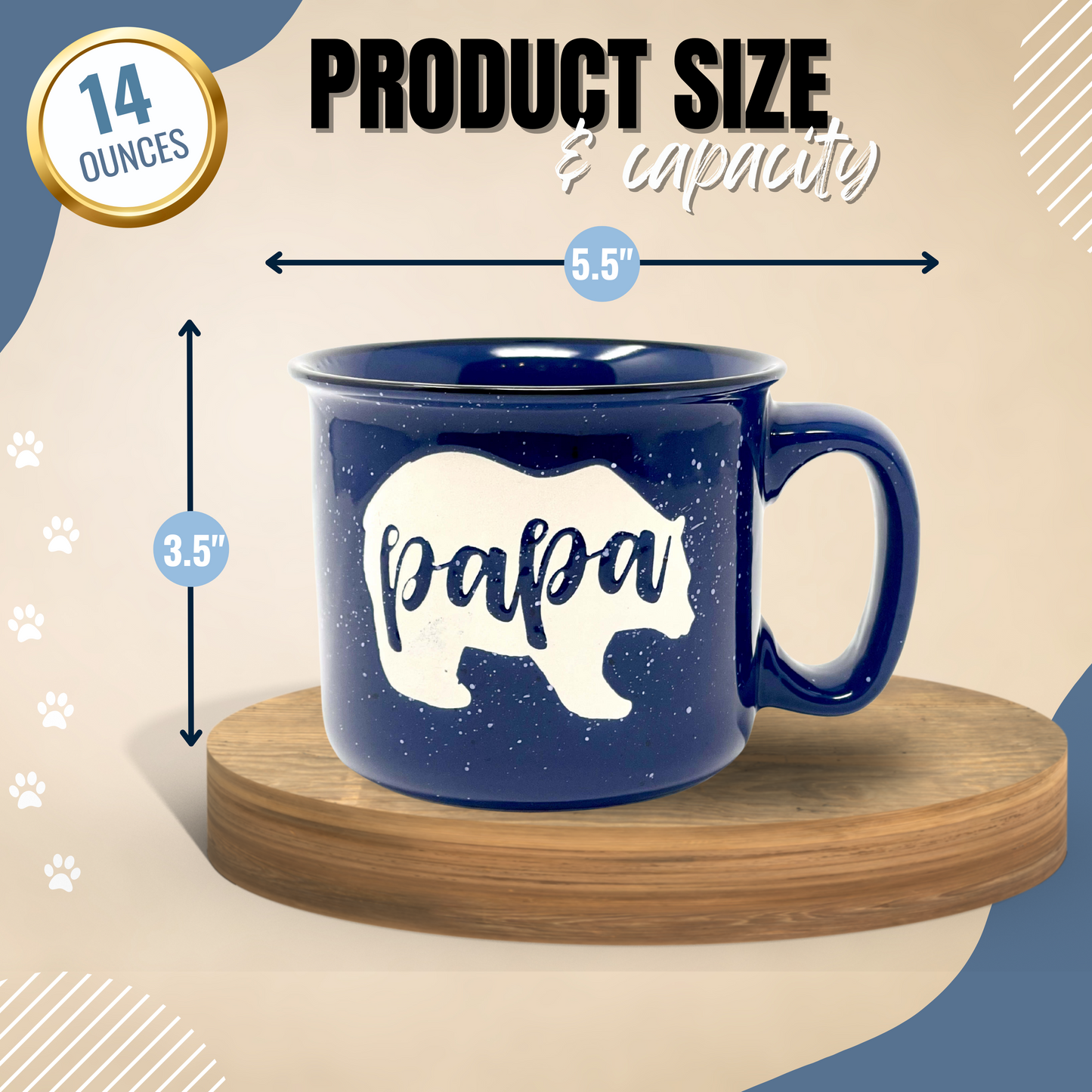 Papa Bear 15 oz Navy Ceramic Mug with White Bear