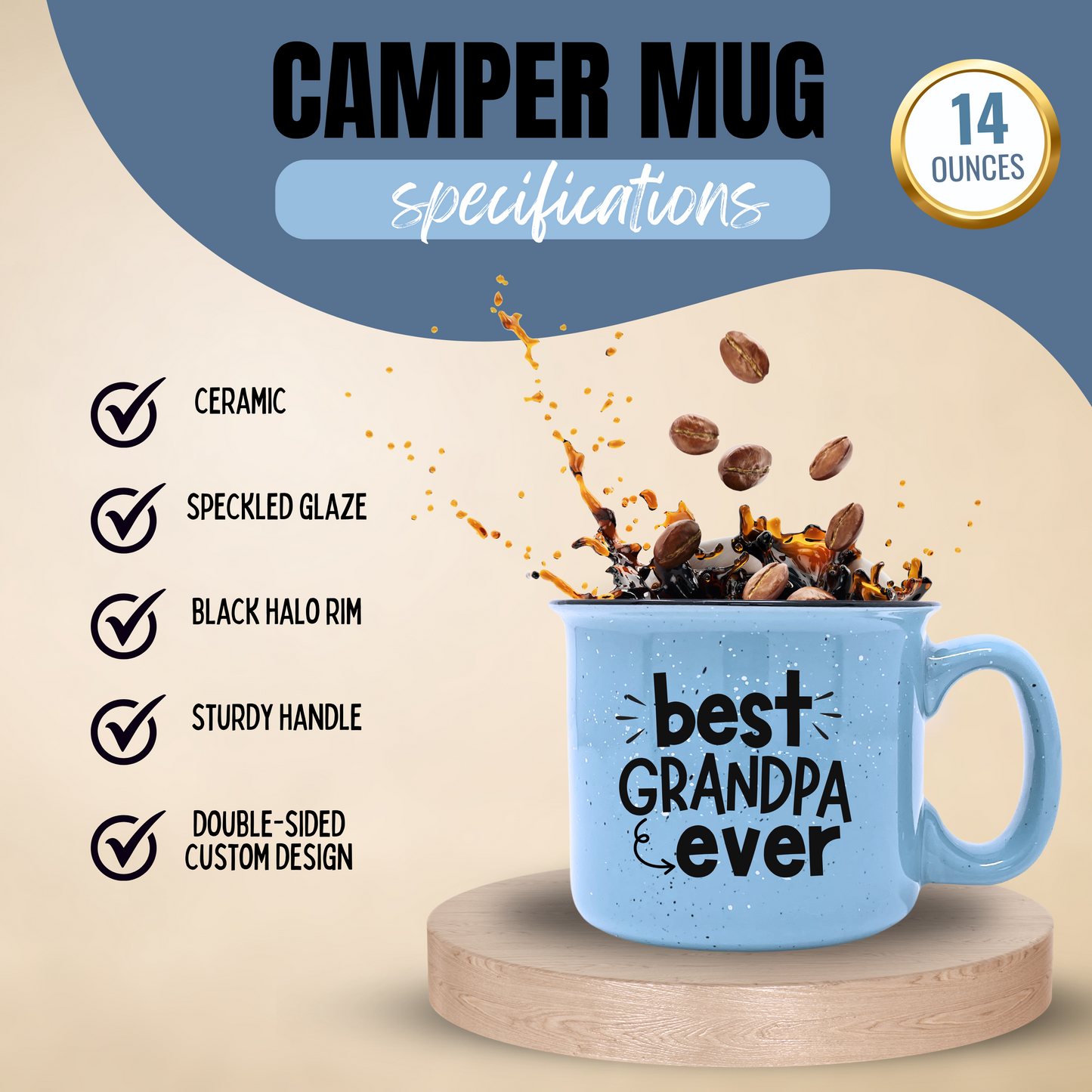 Papa Bear Coffee Mug for Dad, Father, Grandpa, Husband - Unique Fun Gifts for Men, Father's Day, Christmas (Best Grandpa Ever Blue)