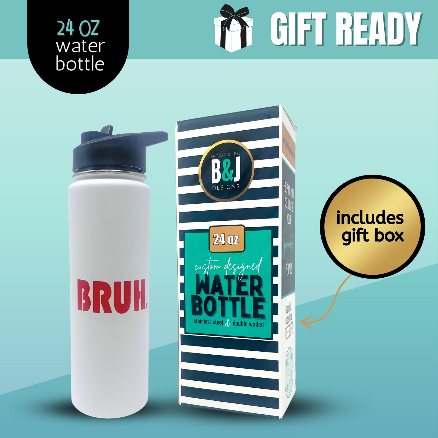 Bruh White 24 oz Water Bottle