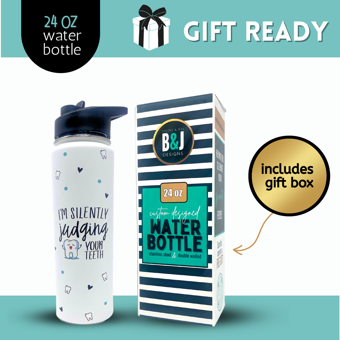 I'm Silently Judging Your Teeth Water Bottle - Dental Assistant Hygienist Gifts for Women - Dentist Tumbler, Cups, Coffee Mug, Insulated Water Bottle - Great Gift for Birthday, Appreciation Week