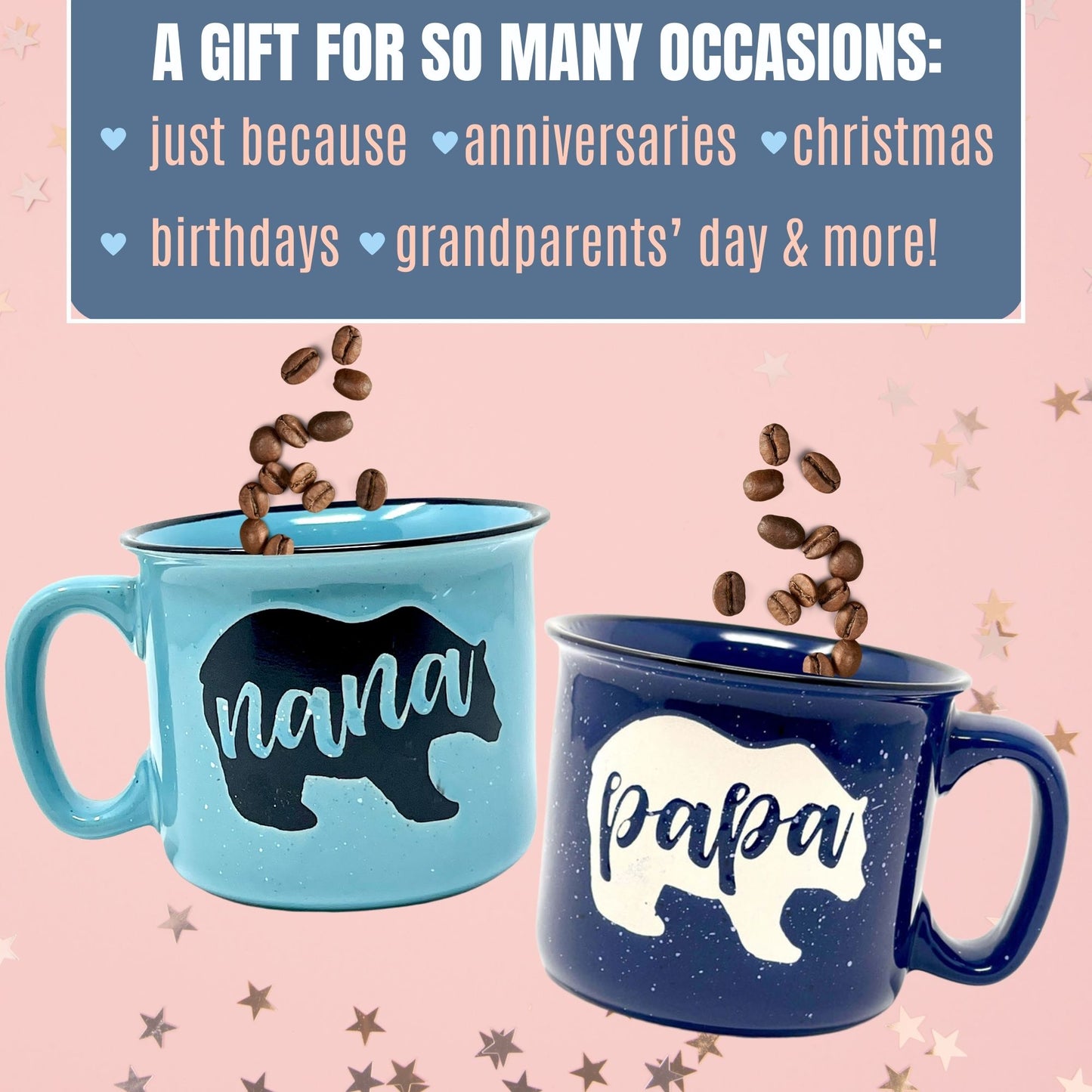 Nana Bear Teal & Papa Bear Navy Blue Coffee Mug Gift Set - Cute, Large Coffee Cup Sets for Parents, Couples, Grandparents - Unique Fun Gifts for Him, Her, Birthday, Anniversary, Mother's Day, Father's Day, Christmas