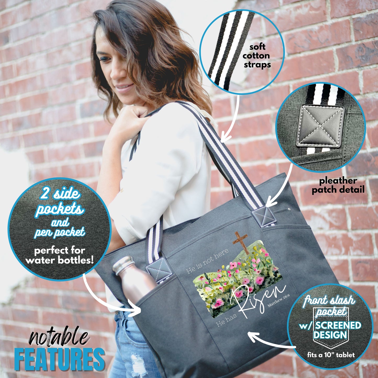 He has Risen Tote Bag With Pockets and Zippers