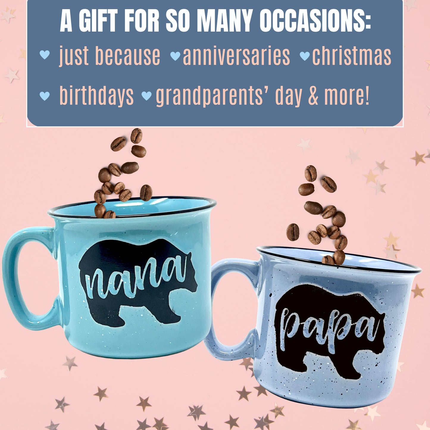 Nana Bear Cute Coffee Mug for Grandma, Grandmother - Grandma Gifts, Mother's Day, Christmas, Birthday (Nana Bear Teal and Papa Bear Light Blue Gift Set)